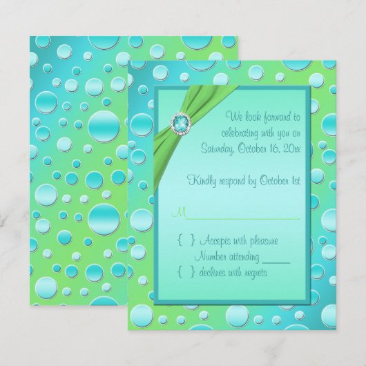 Limoen- en Aqua Polka Dot RSVP-kaart RSVP Kaartje (Voorkant / Achterkant)