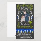 Limoen- en blauwe kerstfotokaart feestdagenkaart (Voorkant / Achterkant)