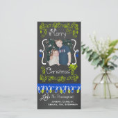 Limoen- en blauwe kerstfotokaart feestdagenkaart (Staand voorkant)