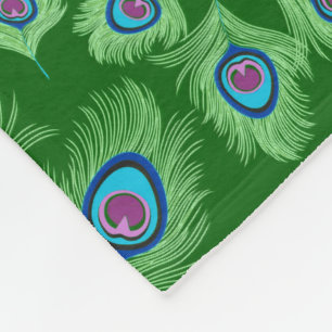 Limoen en blauwe pacock-veren op Emerald Green Fl Fleece Deken
