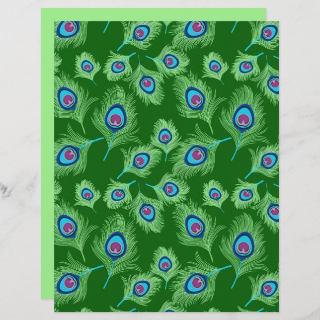 Limoen en Blauwe Peacock Feathers op Emerald Green (Voorkant / Achterkant)