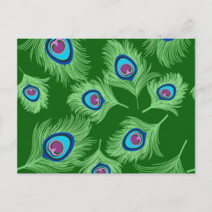 Limoen en Blauwe Peacock Feathers op Emerald Green Briefkaart