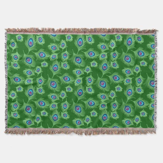 Limoen en Blauwe Peacock Feathers op Emerald Green Deken (Voorkant)