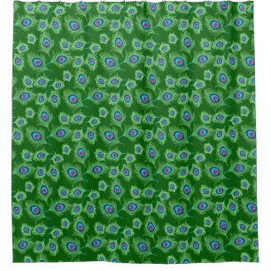 Limoen en Blauwe Peacock Feathers op Emerald Green Douchegordijn
