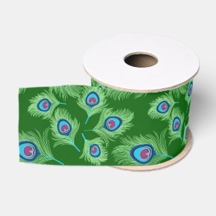Limoen en Blauwe Peacock Feathers op Emerald Green Grosgrain Lint