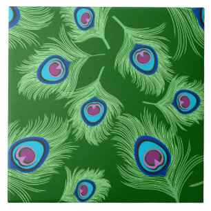 Limoen en Blauwe Peacock Feathers op Emerald Green Tegeltje