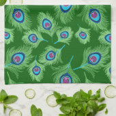 Limoen en Blauwe Peacock Feathers op Emerald Green Theedoek (Gevouwen)