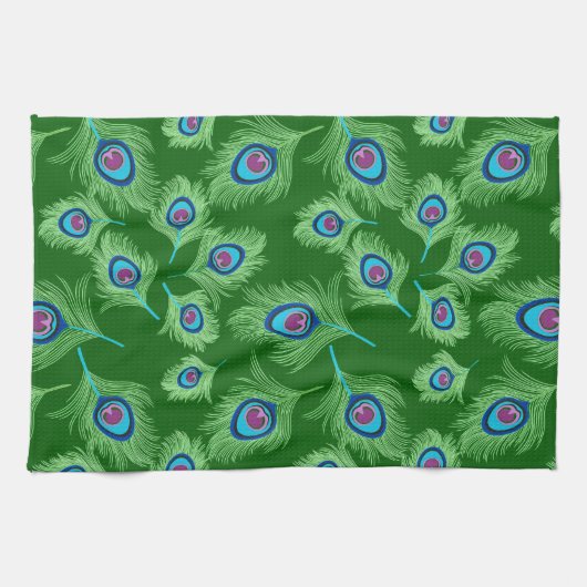 Limoen en Blauwe Peacock Feathers op Emerald Green Theedoek (Horizontaal)