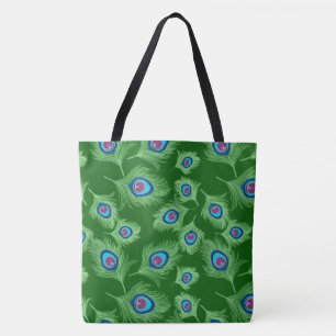 Limoen en Blauwe Peacock Feathers op Emerald Green Tote Bag