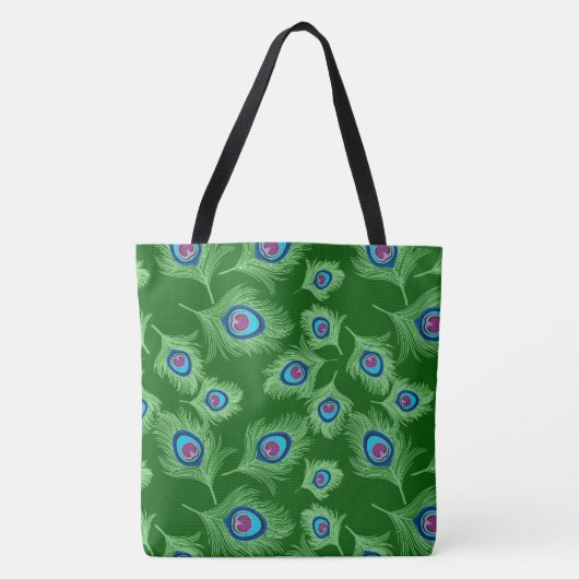 Limoen en Blauwe Peacock Feathers op Emerald Green Tote Bag (Voorkant)
