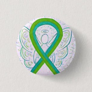 Limoen en Blauwgroen bewustzijn Ribbon Angel Butto Ronde Button 3,2 Cm