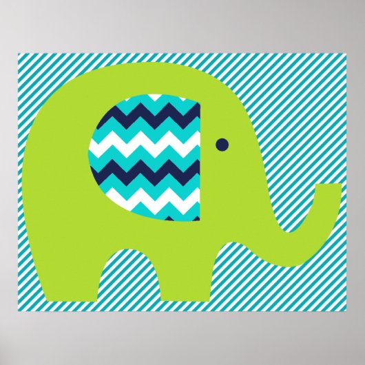 Limoen en Blauwgroen Elephant Nursery Poster (Voorkant)