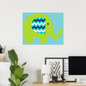 Limoen en Blauwgroen Elephant Nursery Poster (Thuiskantoor)