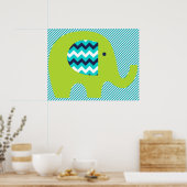 Limoen en Blauwgroen Elephant Nursery Poster (Keuken)