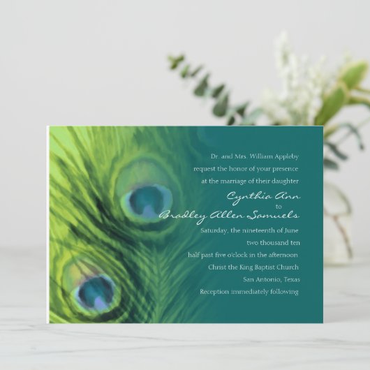 Limoen en Blauwgroen pauw bruiloft Kaart (Staand voorkant)