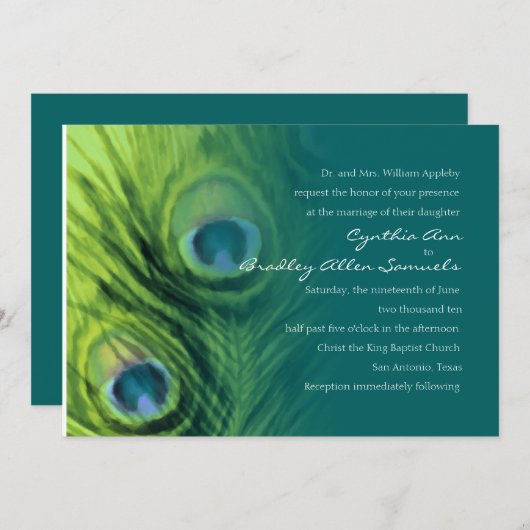 Limoen en Blauwgroen pauw bruiloft Kaart (Voorkant / Achterkant)