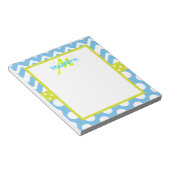 Limoen en Blue Chevron Polka Dots Monogram Notitie Notitieblok (Schuin)