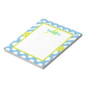 Limoen en Blue Chevron Polka Dots Monogram Notitie Notitieblok (Linkerzijde)
