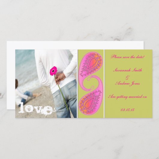 Limoen en frambozenpaisley opslaan Datum uw foto Save The Date (Voorkant / Achterkant)