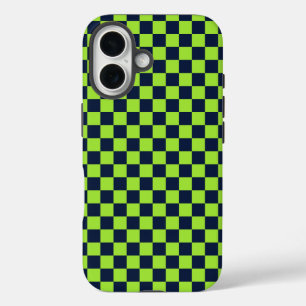 Limoen en marineblauw schaakbordpatroon iPhone 16 hoesje