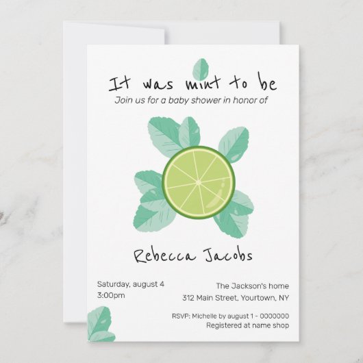Limoen en munt Baby shower Uitnodiging (Voorkant)