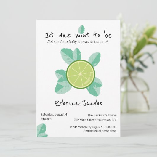 Limoen en munt Baby shower Uitnodiging (Staand voorkant)