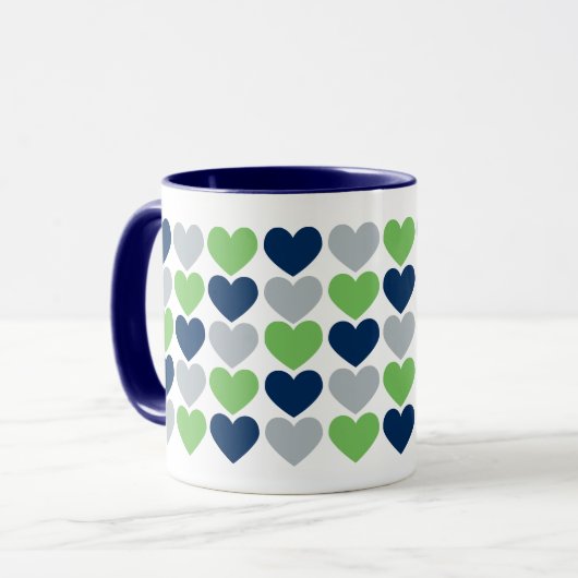 Limoen en Navy Blue Hearts Coffee Mok (Voorkant links)