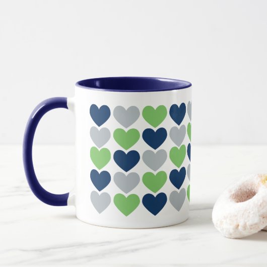 Limoen en Navy Blue Hearts Coffee Mok (Met donut)