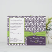 Limoen- en Paars-Damask Wedding-programma (Staand voorkant)