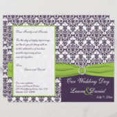 Limoen- en Paars-Damask Wedding-programma (Voorkant / Achterkant)
