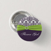 Limoen en Paarse Damask Bloemenmeisje Pin - Small Ronde Button 3,2 Cm (Voorkant /achterkant)