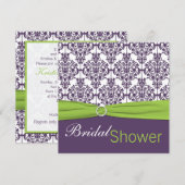 Limoen en Paarse Damask Bridal Shower Invitation Kaart (Voorkant / Achterkant)