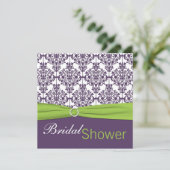 Limoen en Paarse Damask Bridal Shower Invitation Kaart (Staand voorkant)