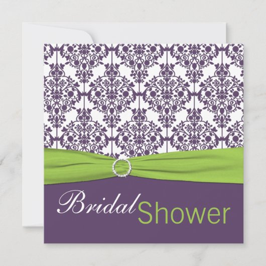 Limoen en Paarse Damask Bridal Shower Invitation Kaart (Voorkant)