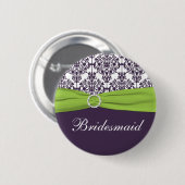 Limoen en Paarse Damask Bridesmaid Pin Ronde Button 5,7 Cm (Voorkant /achterkant)