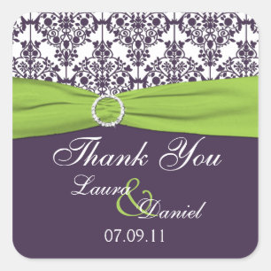 Limoen en Paarse Damask bruiloft gunst Sticker