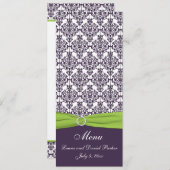 Limoen en Paarse Damask Bruiloft Menu Kaart (Voorkant / Achterkant)