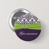 Limoen en Paarse Damask Groomsman Pin Ronde Button 5,7 Cm (Voorkant /achterkant)