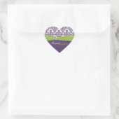Limoen en Paarse Damask Heart Shaped Sticker (Tas)