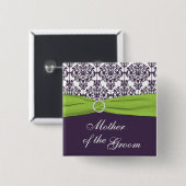 Limoen en Paarse Damask Moeder van de Groom Pin Vierkante Button 5,1 Cm (Voorkant /achterkant)