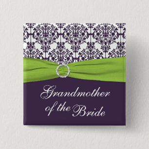 Limoen en Paarse Damask oma van de Bride Vierkante Button 5,1 Cm