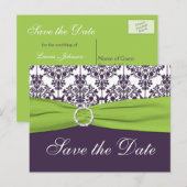 Limoen en Paarse Damask Save the Date Briefkaart (Voorkant / Achterkant)