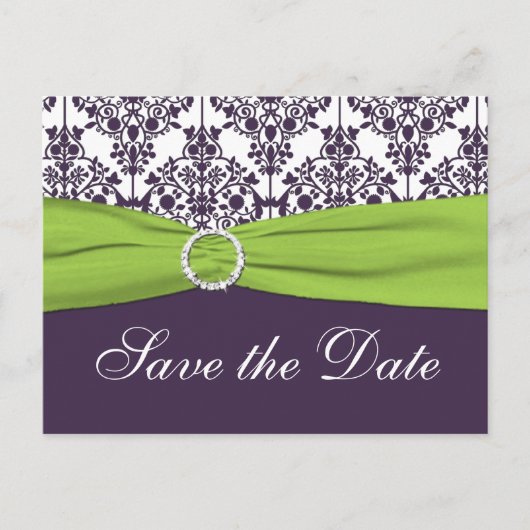 Limoen en Paarse Damask Save the Date Briefkaart (Voorkant)