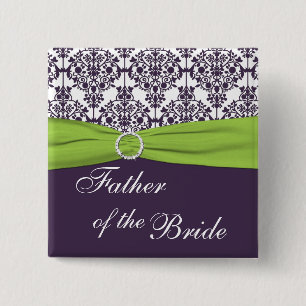 Limoen en Paarse Damask Vader van de Bride Vierkante Button 5,1 Cm