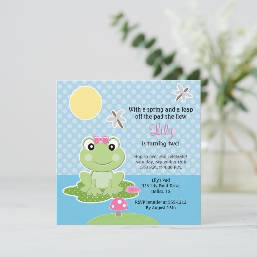 Limoen en Pink Bow Frog verjaardagsuitnodigingen Kaart (Staand voorkant)