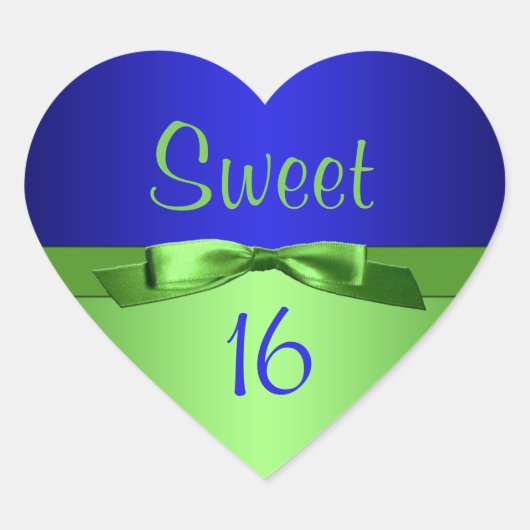 Limoen en Royal Blue Sweet 16 Heart Shaped Sticker (Voorkant)