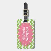 Limoen en Roze Chevron Zigzag Bagagelabel (Voorkant verticaal)