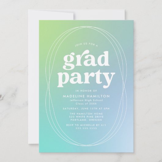 Limoen- en Turquoise Gradient Graduation Party Kaart (Voorkant)