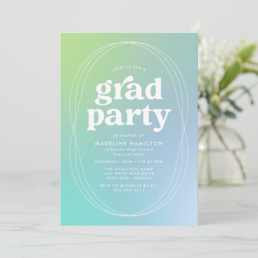 Limoen- en Turquoise Gradient Graduation Party Kaart (Staand voorkant)