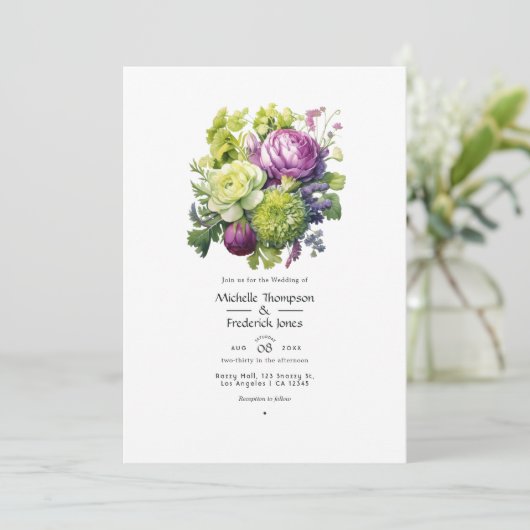 Limoen en Violet Bloemenbruiloft Kaart (Staand voorkant)